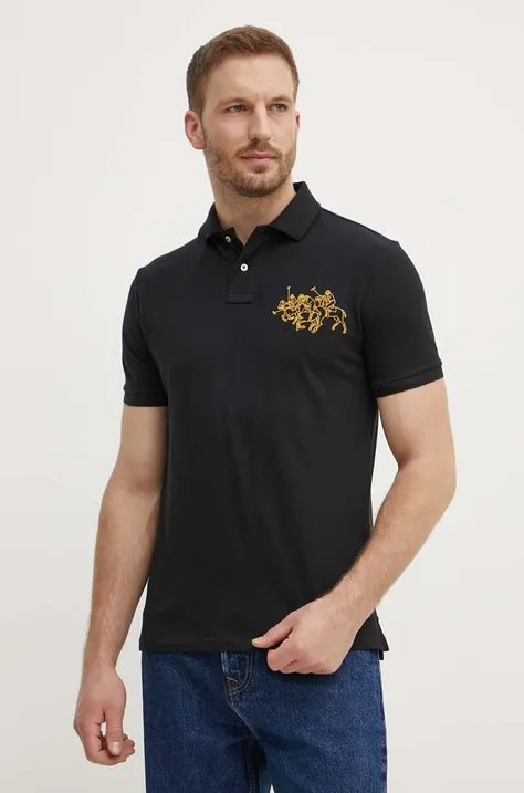 Pamučna polo majica Polo Ralph Lauren boja: crna, s aplikacijom, 710926121