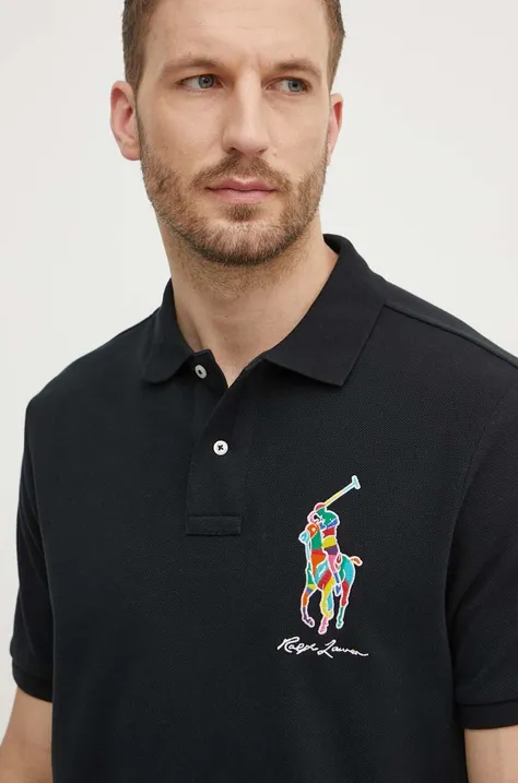 Pamučna polo majica Polo Ralph Lauren boja: crna, s aplikacijom, 710926413