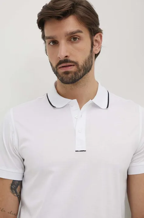 Pamučna polo majica Karl Lagerfeld boja: bijela, bez uzorka, 542200.745002