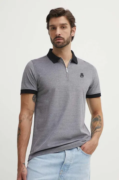 Bavlnené polo tričko Karl Lagerfeld šedá farba, vzorované, 542204.745004