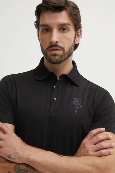 Bavlnené polo tričko Karl Lagerfeld čierna farba, s potlačou, 542241.745422