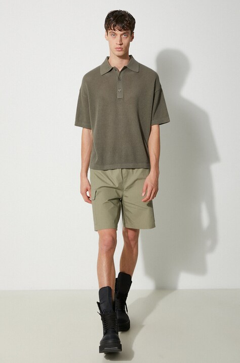 Βαμβακερό μπλουζάκι πόλο MKI MIYUKI ZOKU Loose Gauge Polo χρώμα: πράσινο, LOOSE.GAUGE.POLO