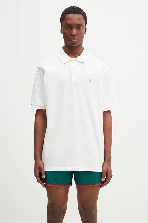 Бавовняне поло Carhartt WIP S/S Chase Pique Polo чоловіче колір білий однотонне I023807.00RXX