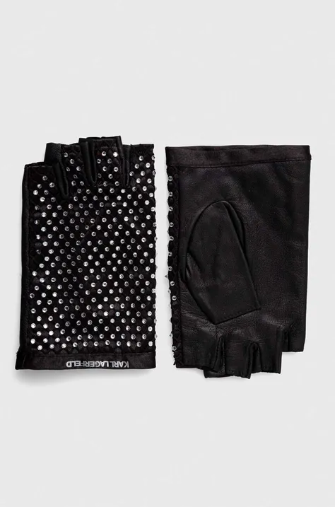 Γάντια με κομμένα δάκτυλα Karl Lagerfeld χρώμα: μαύρο