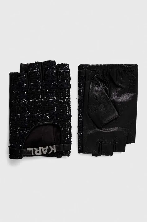 Γάντια με κομμένα δάκτυλα Karl Lagerfeld χρώμα: μαύρο