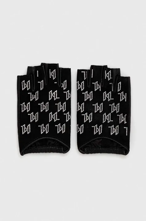 Usnjene rokavice brez prstov Karl Lagerfeld ženski, črna barva