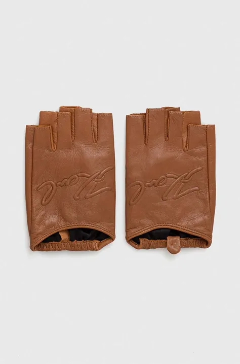 Δερμάτινα γάντια Karl Lagerfeld χρώμα: καφέ