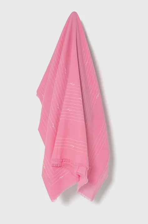 Бавовняний шарф HUGO колір рожевий візерунок
