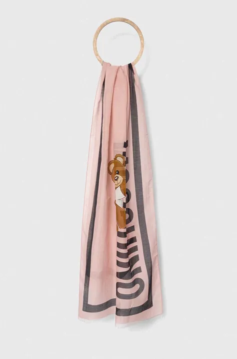 Šal s dodatkom svile Moschino boja: ružičasta, s uzorkom