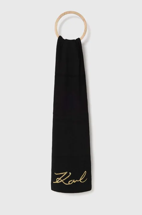 Karl Lagerfeld szalik z domieszką wełny kolor czarny z aplikacją