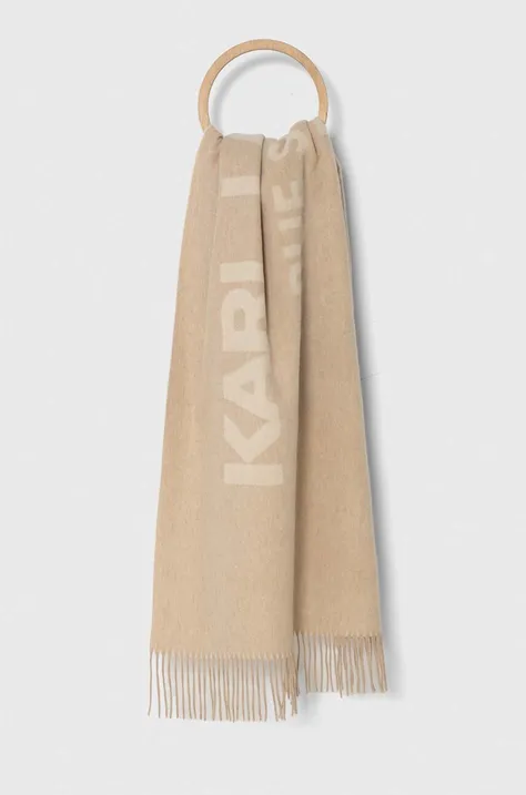 Karl Lagerfeld szalik wełniany kolor beżowy wzorzysty