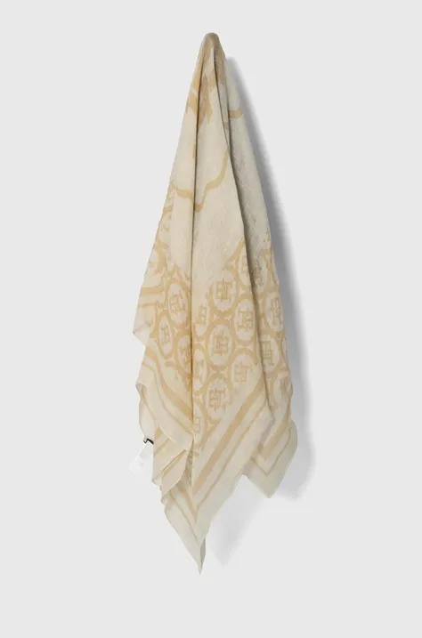 Lněný šátek Tommy Hilfiger béžová barva, AW0AW16029