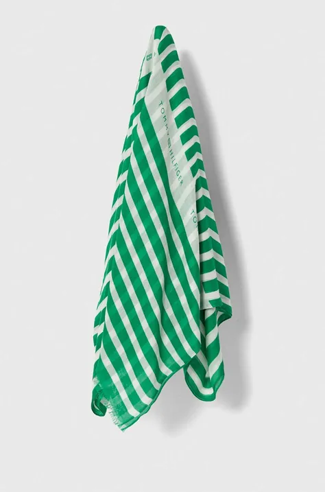 Šál Tommy Hilfiger dámsky, zelená farba, vzorovaný, AW0AW16031