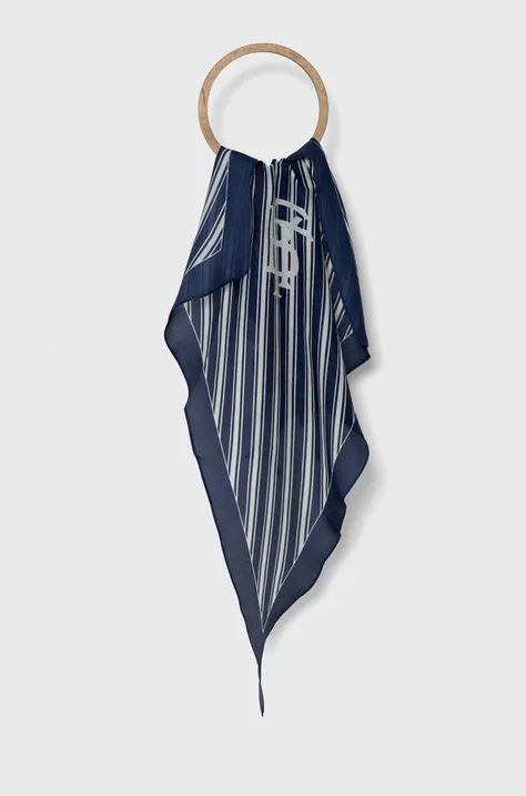 Šátek s příměsí hedvábí Lauren Ralph Lauren tmavomodrá barva, 454943689