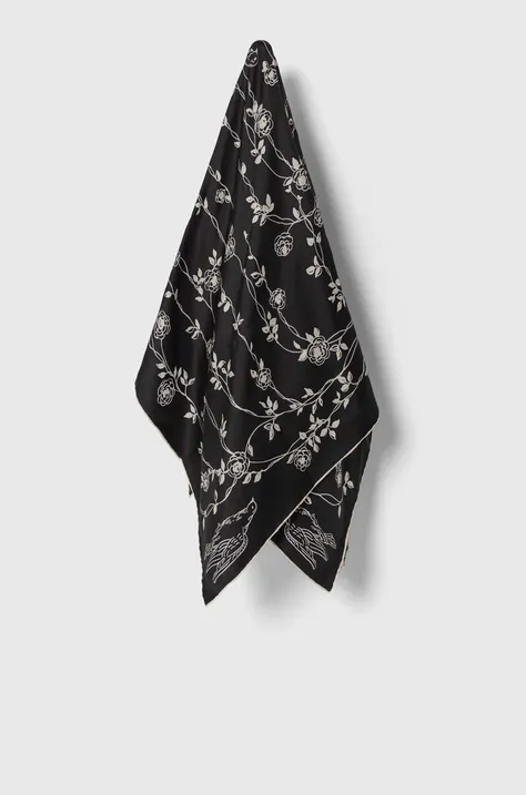 Svilena marama Lanvin boja: crna, s uzorkom