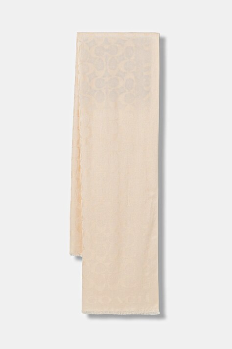 Coach szalik z domieszką jedwabiu kolor beżowy wzorzysty