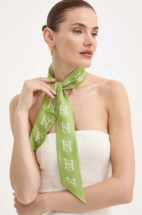 Hedvábný kapesníček Elisabetta Franchi zelená barva, vzorovaný