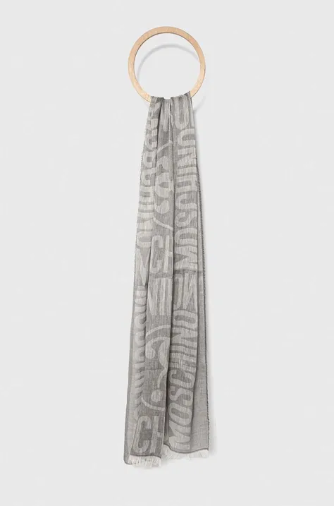 Ľanový šál Moschino šedá farba, vzorovaný