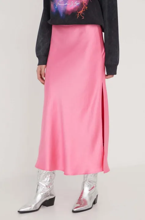 Sukně HUGO růžová barva, maxi, áčková, 50504489