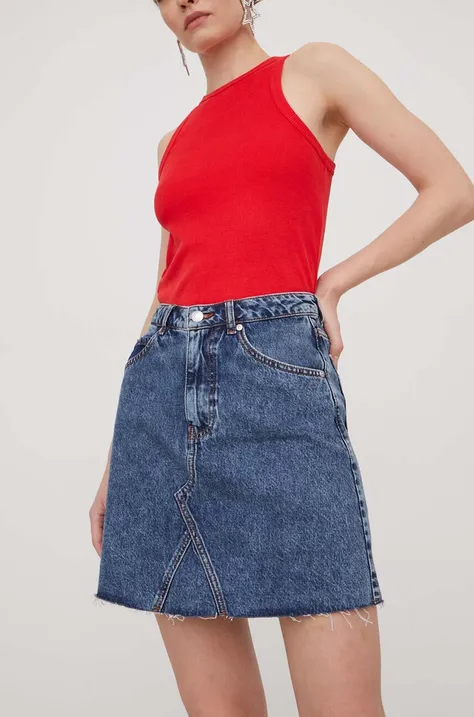 Rifľová sukňa HUGO mini, rovný strih