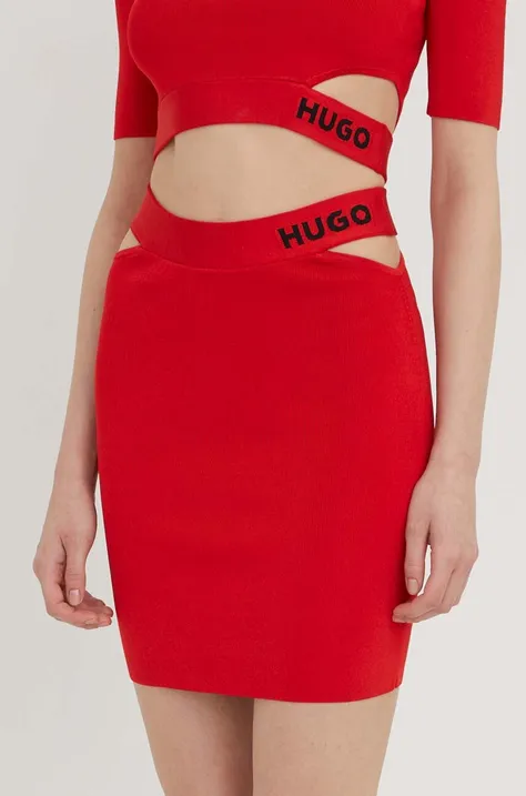 Sukně HUGO červená barva, mini, pouzdrová, 50507906
