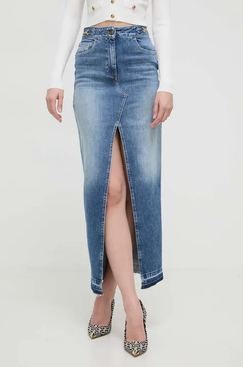 Elisabetta Franchi spódnica jeansowa kolor niebieski maxi ołówkowa