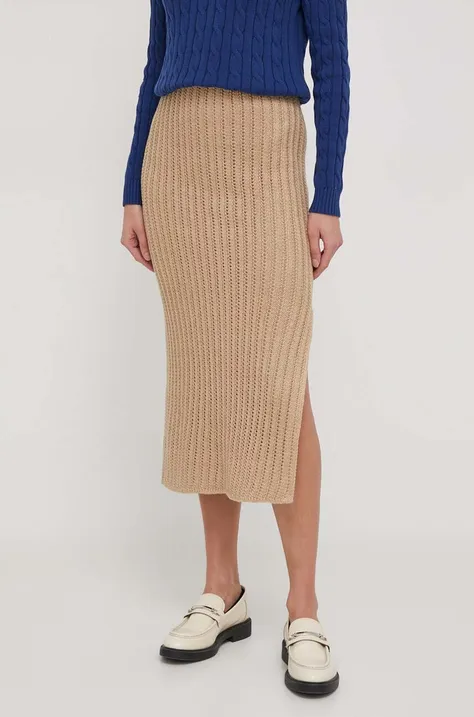 Lanena suknja Lauren Ralph Lauren boja: bež, midi, pencil