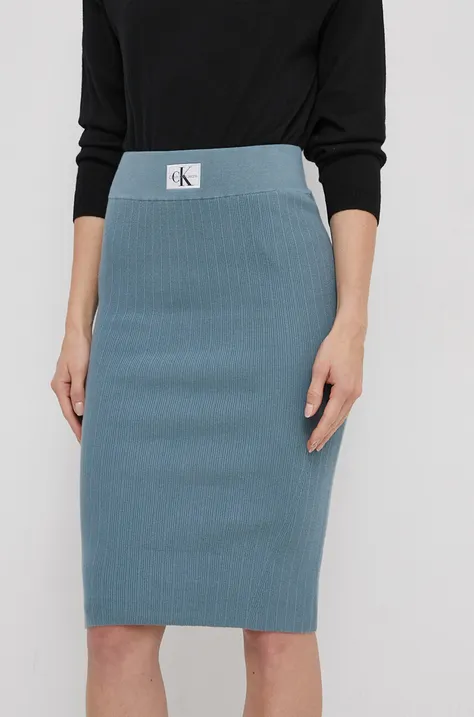 Calvin Klein Jeans spódnica kolor niebieski midi ołówkowa
