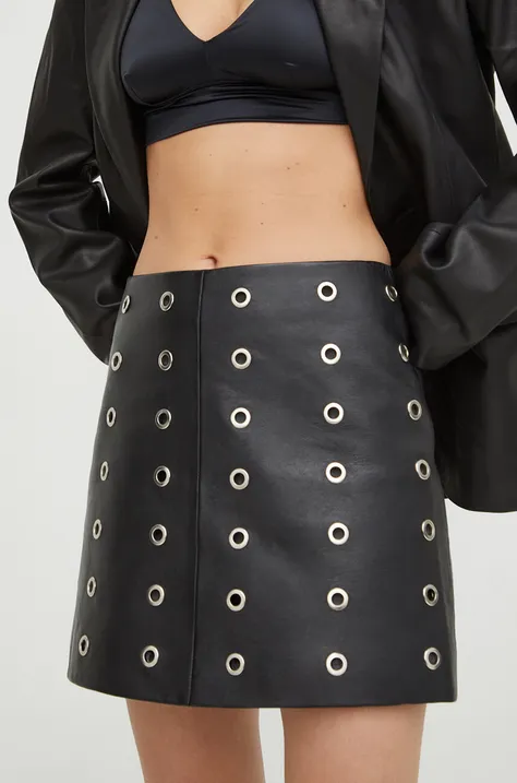 Kožená sukně 2NDDAY Edition Raffi černá barva, mini, pouzdrová