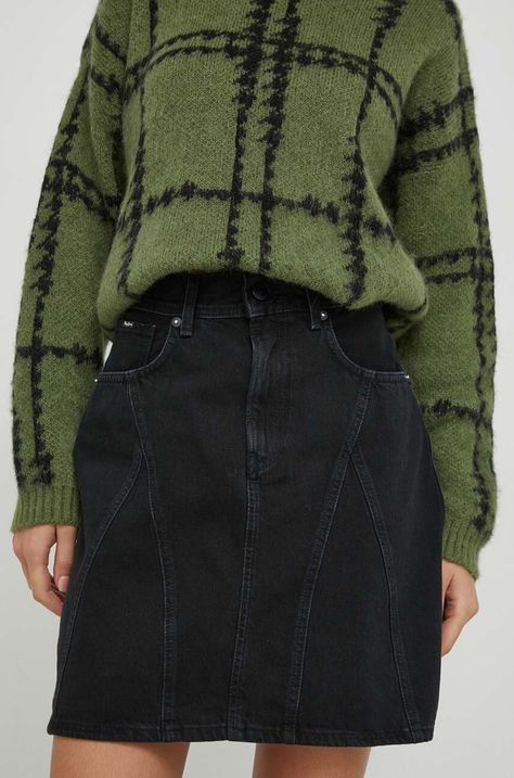 Τζιν φούστα Pepe Jeans LILLY DECO LILLY DECO χρώμα: μαύρο PL901074