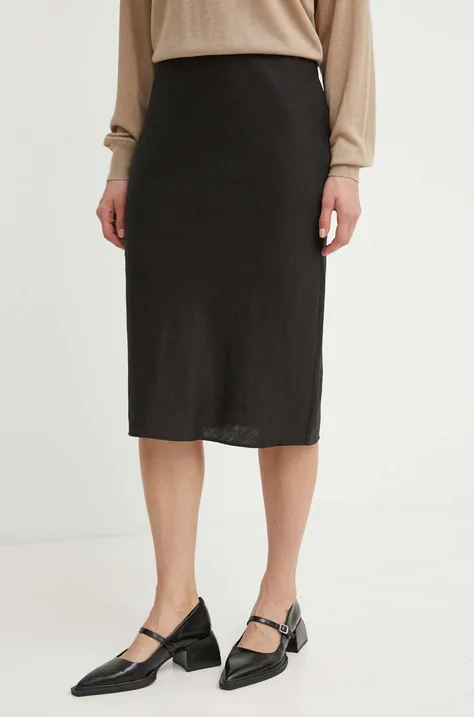 Λινή φούστα Samsoe Samsoe SAAGNETA χρώμα: μαύρο, F24100096