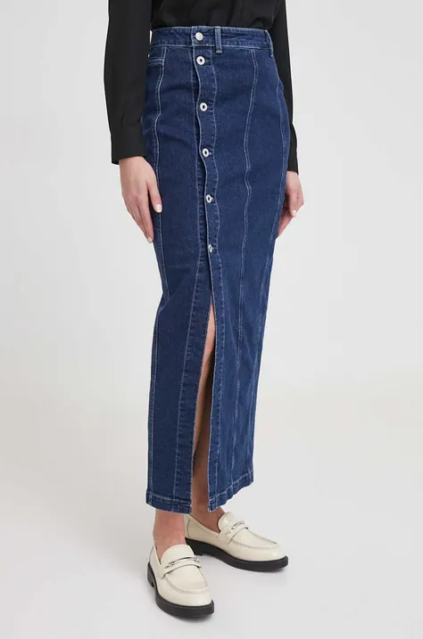Rifľová sukňa Pepe Jeans tmavomodrá farba, maxi, rovný strih