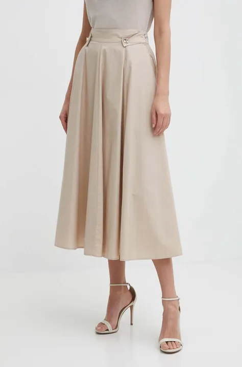 Bavlnená sukňa Liu Jo béžová farba, midi, áčkový strih
