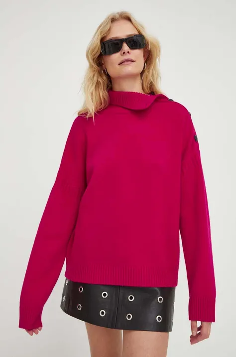 The Kooples sweter wełniany damski kolor różowy z półgolfem