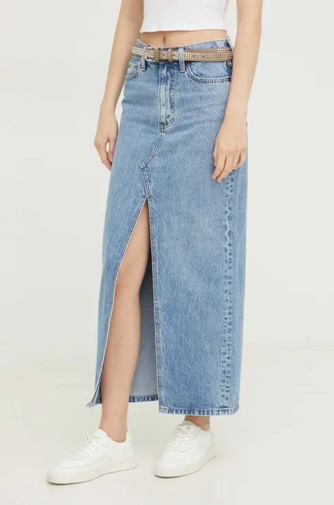 Abercrombie & Fitch spódnica jeansowa kolor niebieski maxi prosta