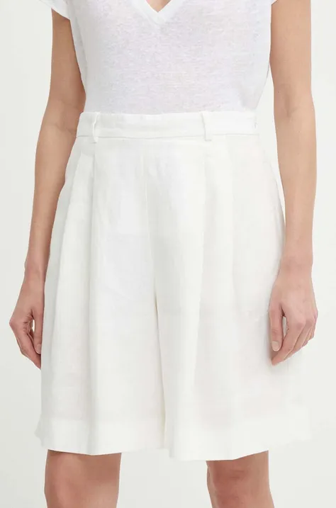 Ľanové šortky Polo Ralph Lauren biela farba, jednofarebné, vysoký pás, 211935393