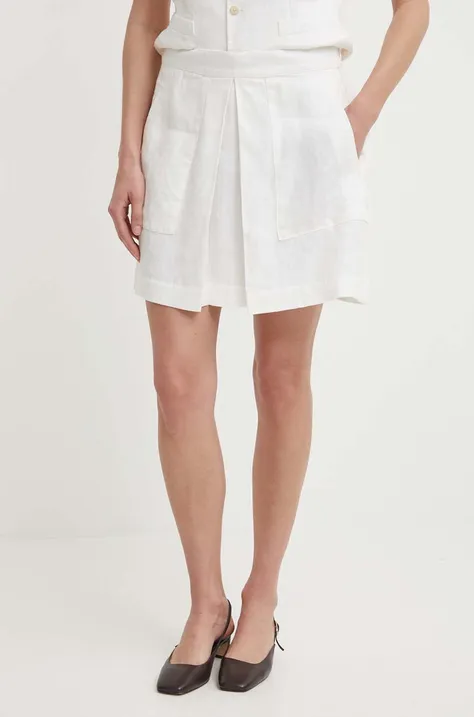 Ľanová sukňa Polo Ralph Lauren biela farba, mini, áčkový strih, 211935410