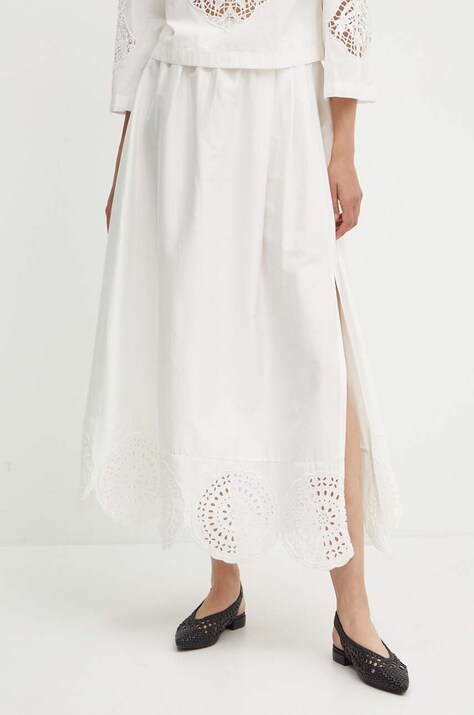 Sisley fusta din bumbac culoarea alb, maxi, evazati