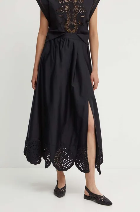 Sisley spódnica bawełniana kolor czarny maxi rozkloszowana