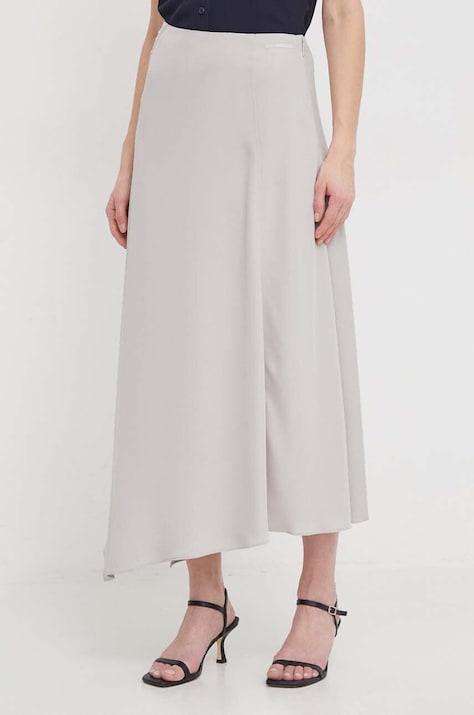Sukňa Calvin Klein šedá farba, midi, áčkový strih, K20K206845