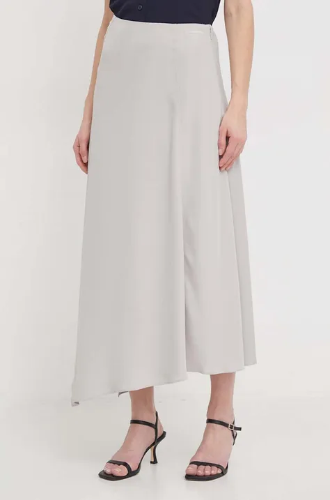 Suknja Calvin Klein boja: siva, midi, širi se prema dolje