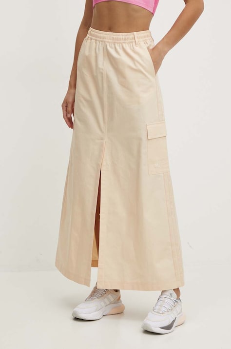 adidas Originals fusta din bumbac culoarea bej, maxi, evazati, IU2677