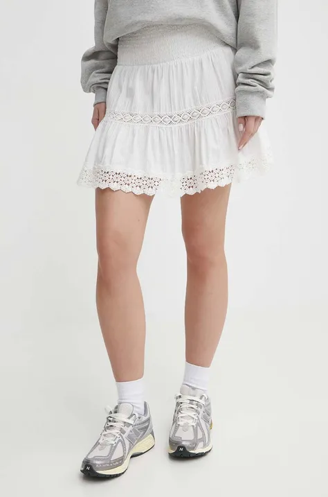 Bavlnená sukňa Superdry biela farba, mini, áčkový strih