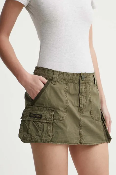 Superdry fusta din bumbac culoarea verde, mini, drept