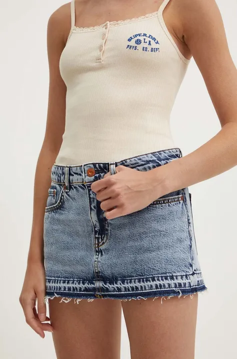 Superdry spódnica jeansowa kolor niebieski mini ołówkowa