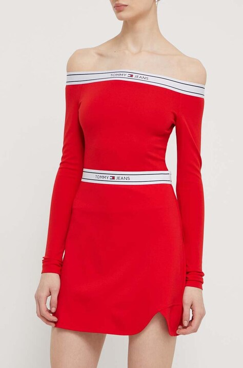 Спідниця Tommy Jeans колір червоний mini розкльошена