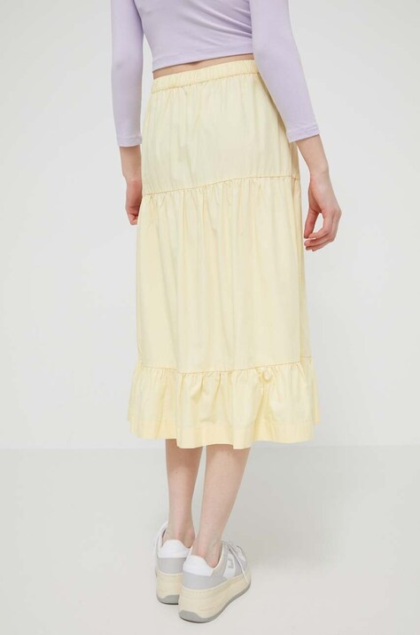 Tommy Jeans fustă din bumbac culoarea galben, midi, evazați DW0DW17876