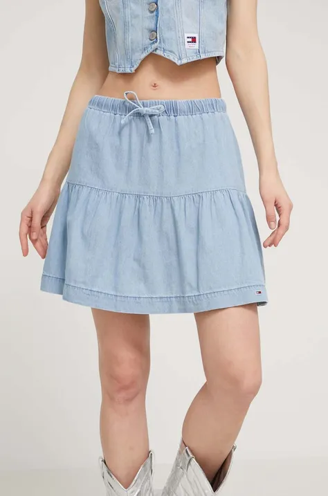 Rifľová sukňa Tommy Jeans mini,áčkový strih,DW0DW17879