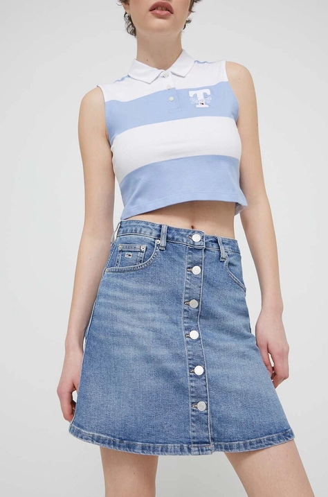 Rifľová sukňa Tommy Jeans mini, puzdrová