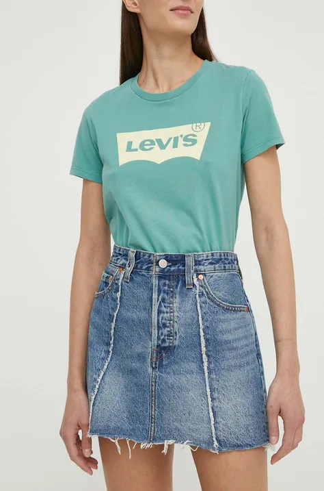 Дънкова пола Levi's в синьо къса с кройка тип молив